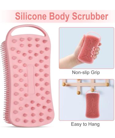 2 Pack Silicone Body Scrubber Shower Brush & Scalp Massager - Double-Sided Soft Silicone Loofah for Sensitive Skin - Gentle Exfoliating & Lathers Well - Black Pink - Buy Online on GoSupps.com