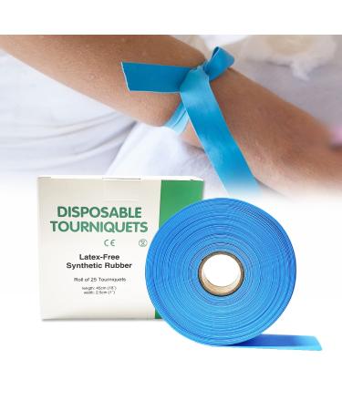 HXCH Disposable Tourniquet for Adult Child - First Aid Kits Supplies  Latex Free  18 inch L x 1 inch W  Roll of 25 pcs