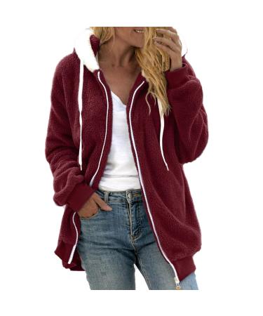 Coat plush jacket hoodie jacket oversize winter coat women wool coat winter color variants transition jacket lightweight quilted light step jacket fleece buffer coat with hood outdoor buffer jacket m wine