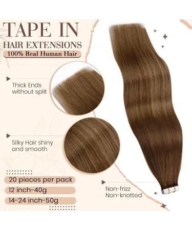 Real Hair Balayage Tape-In Extensions | Hetto Remy Medium Brown to Light Brown & Dark Blonde #8/18/14 - 35cm 50g - Buy Online on GoSupps.com