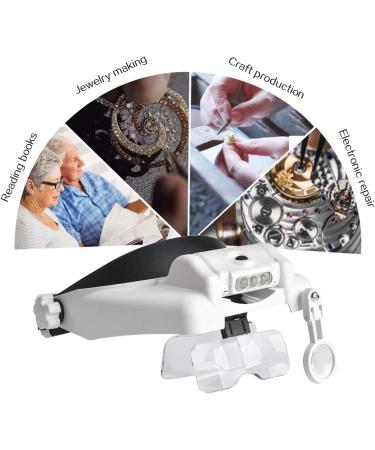 Headband Lighted Magnifying Glasses with LED Light - Handsfree Head Mount Magnifier Loupe for Close Work, Sewing, Crafts, Reading, Jewelry Repair - 1.0X to 14.0X Magnification - White - Buy Online on GoSupps.com