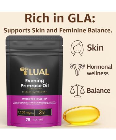 Women's Health Evening Primrose Oil Softgels | Omega-6 Fatty Acid for Women's Health | Lual Evening Primrose Oil Capsules 1000mg 75 Count - Buy Online on GoSupps.com