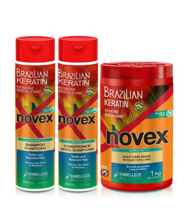 NOVEX Shampoo 10.1oz + Conditioner 10.1oz + Mask 35oz Set (Brazilian Keratin)
