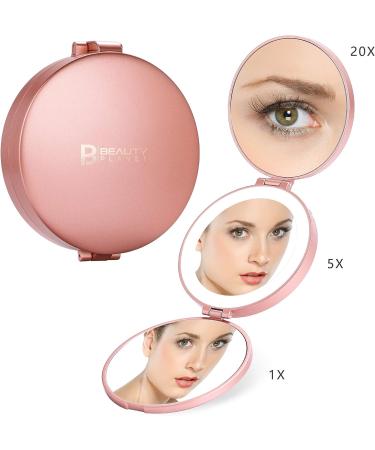B Beauty Planet 20X Magnifying Mirror with Light - Portable Travel Makeup Mirror with Rechargeable LED Ring Light - 4inches Rose Gold - Buy Online on GoSupps.com