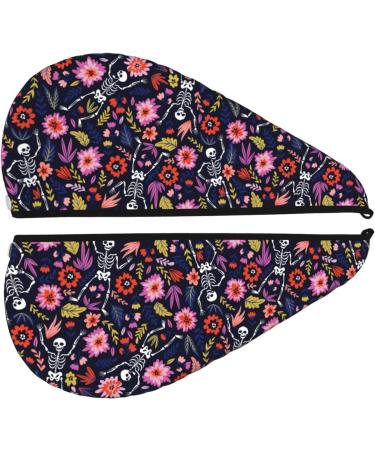 Hair Towel Wrap - Quick Drying Hair Turban with Button | Dancing Skeletons Floral Garden Design - Buy Online on GoSupps.com