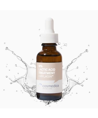 Cosmedica Skincare 5% Lactic Acid Treatment Hylasin - AHA Hyaluronic Acid Gentle Exfoliator Dark Spot Corrector Anti-Aging Face Peel Brightening Treatment for Dull Hyperpigmented Skin 1 oz (30ml)