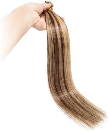 18" Pre Bonded Human Hair Extensions 0.5g*200 Strands (#4/27 Medium Brown&Dark Blonde 100g) - Buy Online on GoSupps.com