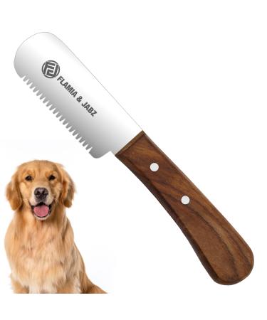 FLAMIA & JABZ Professional Dog Grooming Hand Stripping Knife, Stripper Trimmer Tool, Red Meranti Wooded Handle Non Slip Grip with Tripping Stainless Steel Blade Right Handed Coarse