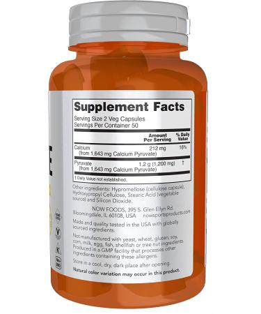 Now Foods Pyruvate 600 mg - 100 Vegan Capsules for Energy & Weight Management - Buy Online on GoSupps.com