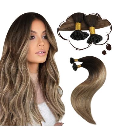 Moresoo Bonding Extensions Real Hair Ombre Brown Hair Growing U Tip Extensions Real Hair Dark Brown to Blond With Gold Blond Kerating Extensions Brown 40g 35 cm #4/10/16 35cm 2.U-Tip #4/10/16