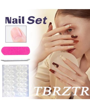 Shop 24Pcs Marble Pattern Medium Square Press-On Nails - Reusable French Fake Nails for Women | Glossy Coffin Design - Buy Online on GoSupps.com