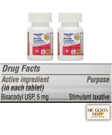 Equate Gentle Laxative Tablets for Constipation 100 Count Total Bisacodyl 5 mg Pack of 02 200 Tablets + me Gusta Sticker - Buy Online on GoSupps.com