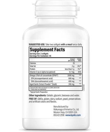Kyolic Aged Garlic Extract 150 â€“ Cholesterol & Circulation Health, Omega-3 Soft Gels, 90 Count - Buy Online on GoSupps.com