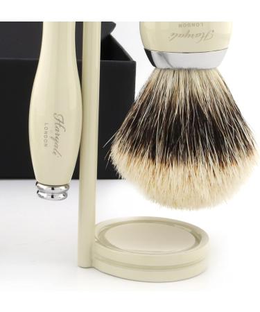 Luxury 5 Pc Men's Shaving Kit | 3 Edge Razor Silver Tip Badger Brush Stand Soap & Bowl - International Shipping Available - Buy Online on GoSupps.com