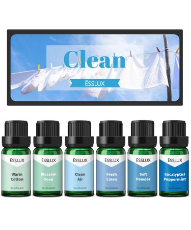 Fragrance Oil, ESSLUX Clean Set of Scented Oils, Essential Oils for Diffuser for Home, Premium Soap & Candle Making Scents, Aromatherapy Oils Gift Set - Blossom Soap, Fresh Linen, Warm Cotton and More