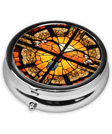 Orange Butterfly Mini Round Pill Box | 3 Compartment Portable Pill Organizer for Travel Home & Office - Buy Online on GoSupps.com