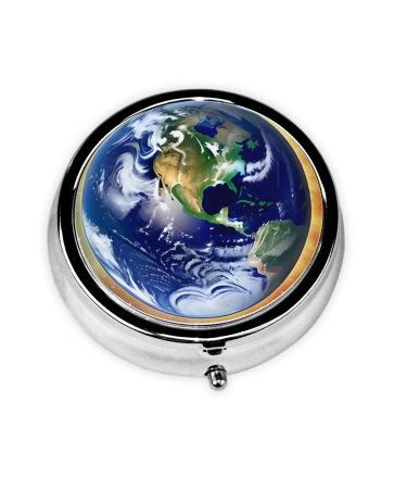 Cosmic Earthround Pill Box 3 Compartment Round Pill Box Organizer Portable Travel Pill Box for Traveling.