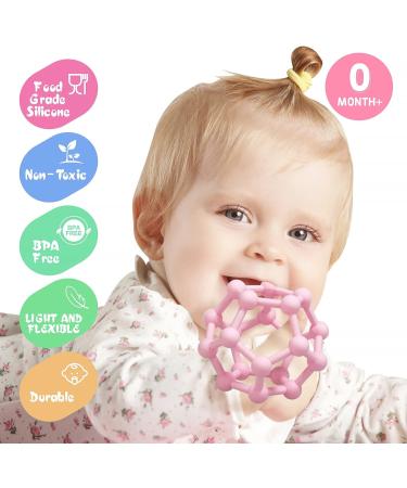 MCGMITT Silicone Baby Teething Toy - BPA-Free Baby Teether Ball for Grab Training | Soft Sensory Ball Teething Toy for Newborns (6+ Months) | Food-Grade Silicone | Dark Pink 10cm - Buy Online on GoSupps.com