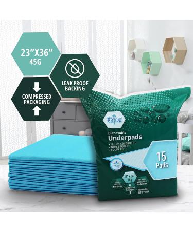 Med Pride Disposable Underpads 15-Pack - Incontinence & Bed Protection - Ultra Soft & Absorbent - Leakproof Bed Wetting Protection Pads - 23x36 - Buy Online on GoSupps.com
