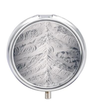 Pill Box Pill Case 3 Compartment Travel Pill Box White and Gray Printing Small Pill Box Portable Medicine Pill Case Pill Organizer for Purse & Pocket for Travel Handbag (Round)