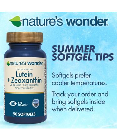 Nature's Wonder Clinical Strength Lutein 25 mg with Zeaxanthin 5 mg softgels for Adults Supports Vision & Eye Health Gluten Free No Artificial Colors 90 Days Supply - Buy Online on GoSupps.com