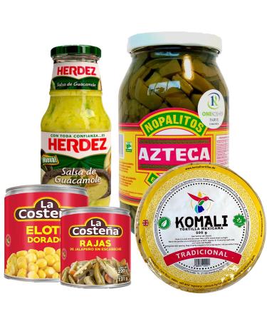 Cactus Taco Kit/Mexican Tacos Kit with Pickled Cactus Strips Tortilla Wraps Sliced Canned Chillies Sweetcorn and Salsa Verde with Avocado
