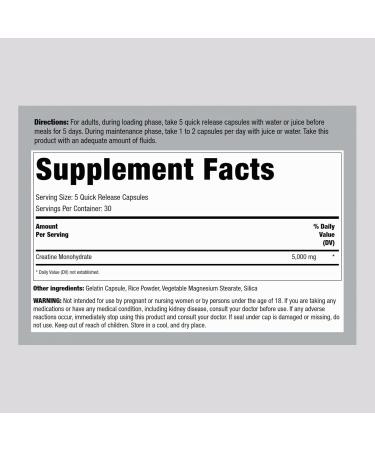 Piping Rock Creatine Monohydrate Capsules - 5g Micronized Pills | Non-GMO & Gluten Free Supplement for Enhanced Performance - Buy Online on GoSupps.com