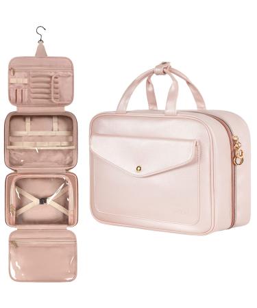 Toiletry Bag, Hanging Travel Makeup Bag for Women, Large Waterproof Cosmetic Bags Travel Organizer Full Sized Container with Elastic Band Holders for Toiletries, Cosmetics, Brushes, Bottle, Pink Austere Pink - Buy Online on GoSupps.com