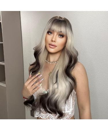 HAIRCUBE Long Curly Blonde to Dark Brown Synthetic Wig with Neat Fringe for Women - Buy Online on GoSupps.com