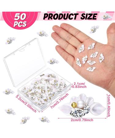 50 Pcs 3D Acrylic Fourth of July Star Nail Charms with Pearl Beads - White Flower Style - Buy Online on GoSupps.com