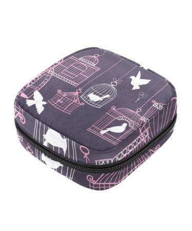 Bird cage with pigeons women's napkin storage bags menstrual pad bag portable menstrual cup bag with zipper for teenagers girls women women