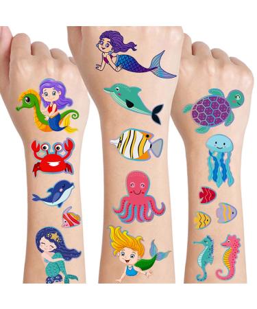 6 Sheets Under The Sea Mermaid Temporary Tattoos for Kids  Glitter Mermaid Birthday Party Supplies Sea Creatures Party Favors for Girls Birthday Decorations Gifts Ocean Animal Fake Tattoos Stickers