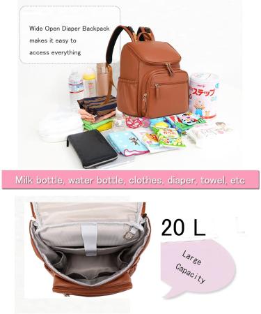 LORADI Large Capacity Diaper Bag Backpack - Water-Resistant Anti-Theft Pocket Stroller Clips - Brown | International Shipping - Buy Online on GoSupps.com