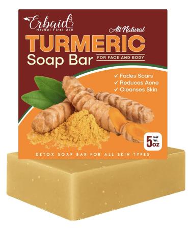 Natural Turmeric Soap Bar for Face & Body   Turmeric Skin Brightening Soap for Dark Spots  Intimate Areas  Underarms   Turmeric Face Wash Reduces Acne  Fades Scars & Cleanses Skin   5oz Turmeric Bar Soap for All Skin Typ...