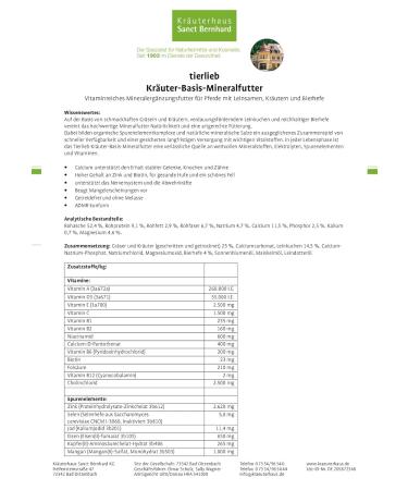 Sanct Bernhard Tierlieb Herbal Mineral Feed for Horses - Flax Seeds Herbs & Brewer's Yeast | 1.2kg - Premium Mineral Supplement - Buy Online on GoSupps.com