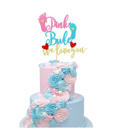 Arthsdite 1Pc Pink or Blue We Love You Cake Topper with Footprint Gender Reveal Cake Decorations for Baby Shower Gender Reveal Theme Kids Boys Girls Birthday Party Decoration Supplies Pink Or Bule Cake Topper
