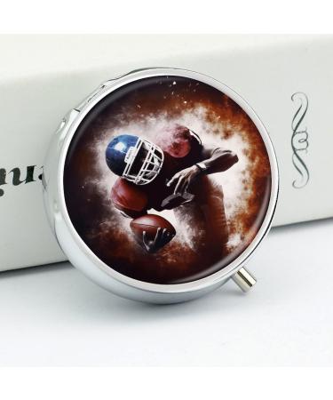 Decorative Round Pill Box with American and Football Print - 3 Compartment Portable Medicine Organizer - Buy Online on GoSupps.com