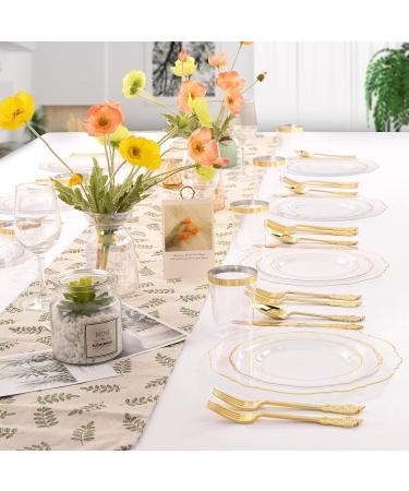 WDF 100pcs Clear Plastic Plates With Gold Trim - Elegant Disposable Plates for Parties or Weddings - Includes 50 Dinner Plates and 50 Salad Plates in Clear Gold - Buy Online on GoSupps.com