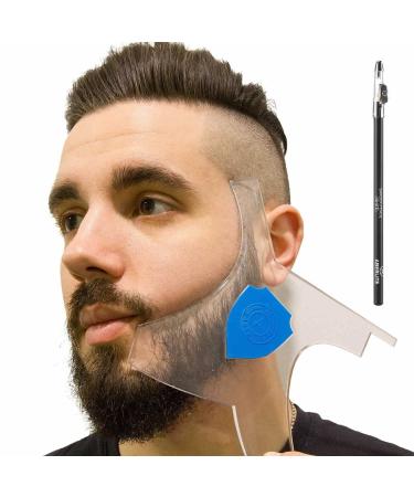 Aberlite ClearShaper - Beard Shaper Kit w/Barber Pencil - Premium Shaping Tool - 100% Clear | Many Styles - The Ultimate Beard/Hair Lineup (US Patent) - Beard Stencil Guide Template Outliner Blue