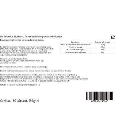 Life Extension Blueberry & Pomegranate Extract | 60 Vegan Capsules | Laboratory Tested | Gluten Free | Vegetarian | Non-GMO - Buy Online on GoSupps.com