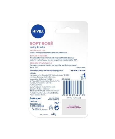 Nivea Lip Soft Rose 0.16oz Blister Pack - Hydrating Rose Lip Balm - Buy Online on GoSupps.com