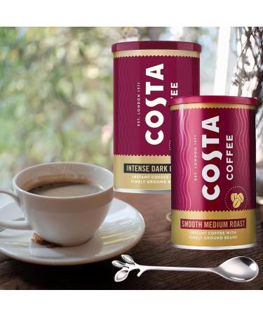 Costa Coffee Smooth Medium Roast Instant Coffee With Finely Ground Beans Tin 100g & Costa Instant Intense Dark Roast Coffee 100g With Ambience Spoon - Suitable For Vegetarians - Buy Online on GoSupps.com