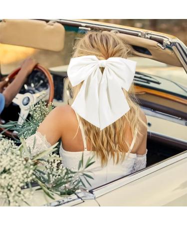 2Pcs Big Satin Hair Bows for Women Girls | 10 Inch Barrette Hair Clip | Black White Silk Ribbon Wedding Bows | French Style Hair Accessories - Buy Online on GoSupps.com