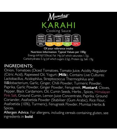 Mumtaz KARAHI Indian Curry Cooking Sauce - Pack of 6 x 350g - Restaurant Quality At Home - Serves 4-5 - Buy Online on GoSupps.com