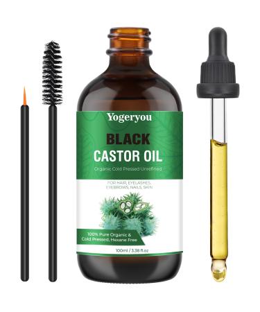 YogerYou Jamaica Organic Black Castor Oil Pure Cold Pressed Castor Oil for Hair Body Face Skin Nail Hexane Free Unrefined Glass Bottle Eyelash Growth Serum to Grow Lashes Thicker Eyebrow Growth Serum