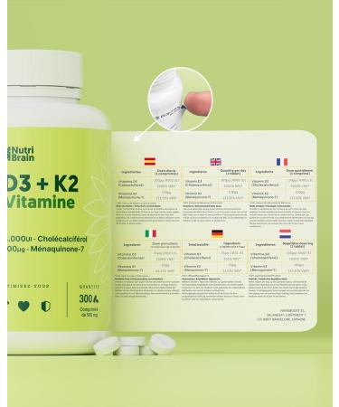 Vitamin D3 and K2 4000IU - 300 Tablets - 10 Months | Premium: MK-7 100% All-Trans Maximum Bioavailability | Supports Bones Immune System & Heart - Buy Online on GoSupps.com