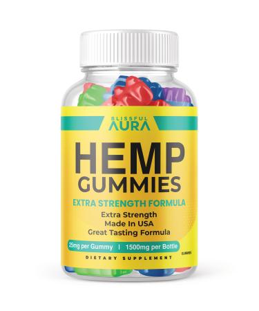Blissful Aura Gummies - Official Formula - BlissfulAura Gummies with Hemp Extract Extra Strength Advanced Formula Big Size Great Taste New 2023 Blissful Aura Hemp Gummy 1500mg Bottle (60 Gummies)
