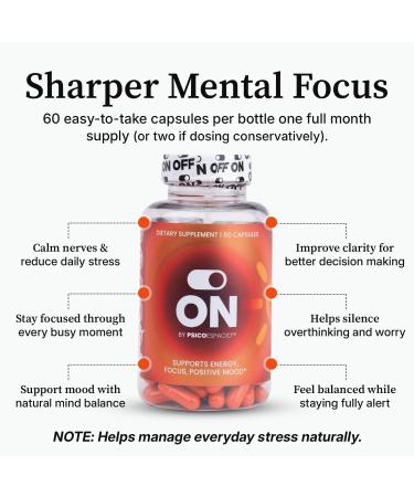 ON by Psic espacio Dietary Nutritional Supplement All day Energy Pills for Adults Natural Energy Supplement Supports Energy Focus and Positive Mood (60 count Pack of 1) - Buy Online on GoSupps.com