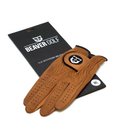 BEAVER GOLF Men's Golf Gloves brown - Premium Cabretta leather - maximum quality - sustainable - handmade L Left