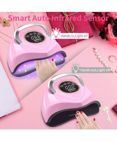 180W UV LED Nail Lamp - Fast Gel Dryer with 48 Lamp Beads, Timer Settings, Sensor & Portable Handle - Pink - Buy Online on GoSupps.com